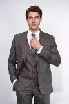 Çizgili Slim Fit Kahverengi Yelekli Takım Elbise | Wessi-2