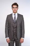 Çizgili Slim Fit Kahverengi Yelekli Takım Elbise | Wessi-5