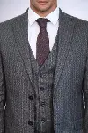 Çizgili Slim Fit Siyah Yelekli Takım Elbise - Wessi-2