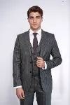 Çizgili Slim Fit Siyah Yelekli Takım Elbise - Wessi-3
