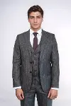 Çizgili Slim Fit Siyah Yelekli Takım Elbise - Wessi-5
