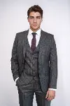 Çizgili Slim Fit Siyah Yelekli Takım Elbise - Wessi-1