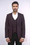 Düz Bordo Slim Fit Yelek Ceket Set | Wessi-2