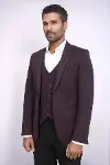 Düz Bordo Slim Fit Yelek Ceket Set | Wessi-3