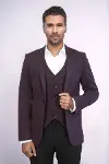 Düz Bordo Slim Fit Yelek Ceket Set | Wessi-4