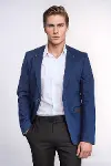 Tek Düğme Hakim Yaka Lacivert Erkek Ceket - Wessi-1