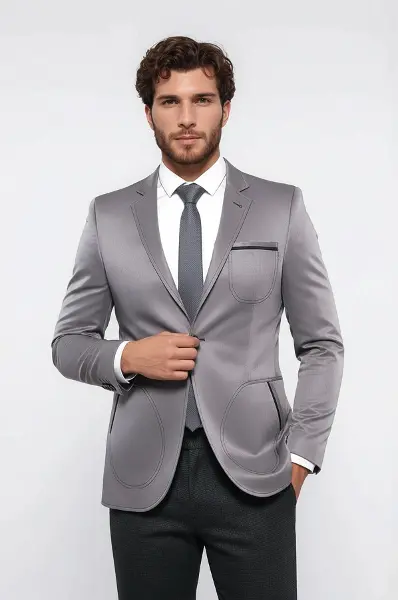 Yan Torba Cep Slim Fit Gri Ceket | Wessi