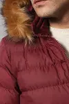 Kürklü Kapüşonü Bordo Erkek Şişme Mont - Wessi-2
