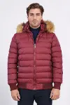 Kürklü Kapüşonü Bordo Erkek Şişme Mont - Wessi-3