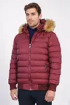 Kürklü Kapüşonü Bordo Erkek Şişme Mont - Wessi-4