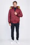 Kürklü Kapüşonü Bordo Erkek Şişme Mont - Wessi-5