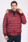 Kürklü Kapüşonü Bordo Erkek Şişme Mont - Wessi-1