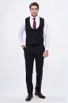 Kruvaze Kareli Desenli Yakalı Lacivert Erkek Yelek - Wessi-3