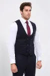 Kruvaze Kareli Desenli Yakalı Lacivert Erkek Yelek - Wessi-4