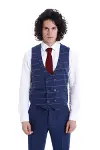 Ekose Yelek Düz Pantolon Lacivert Erkek Takım - Wessi-1