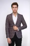 Ekose Slim Fit Bordo Erkek Ceket - Wessi-3