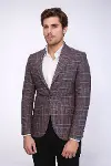 Ekose Slim Fit Bordo Erkek Ceket - Wessi-4