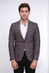 Ekose Slim Fit Bordo Erkek Ceket - Wessi-5