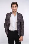 Ekose Slim Fit Bordo Erkek Ceket - Wessi-1