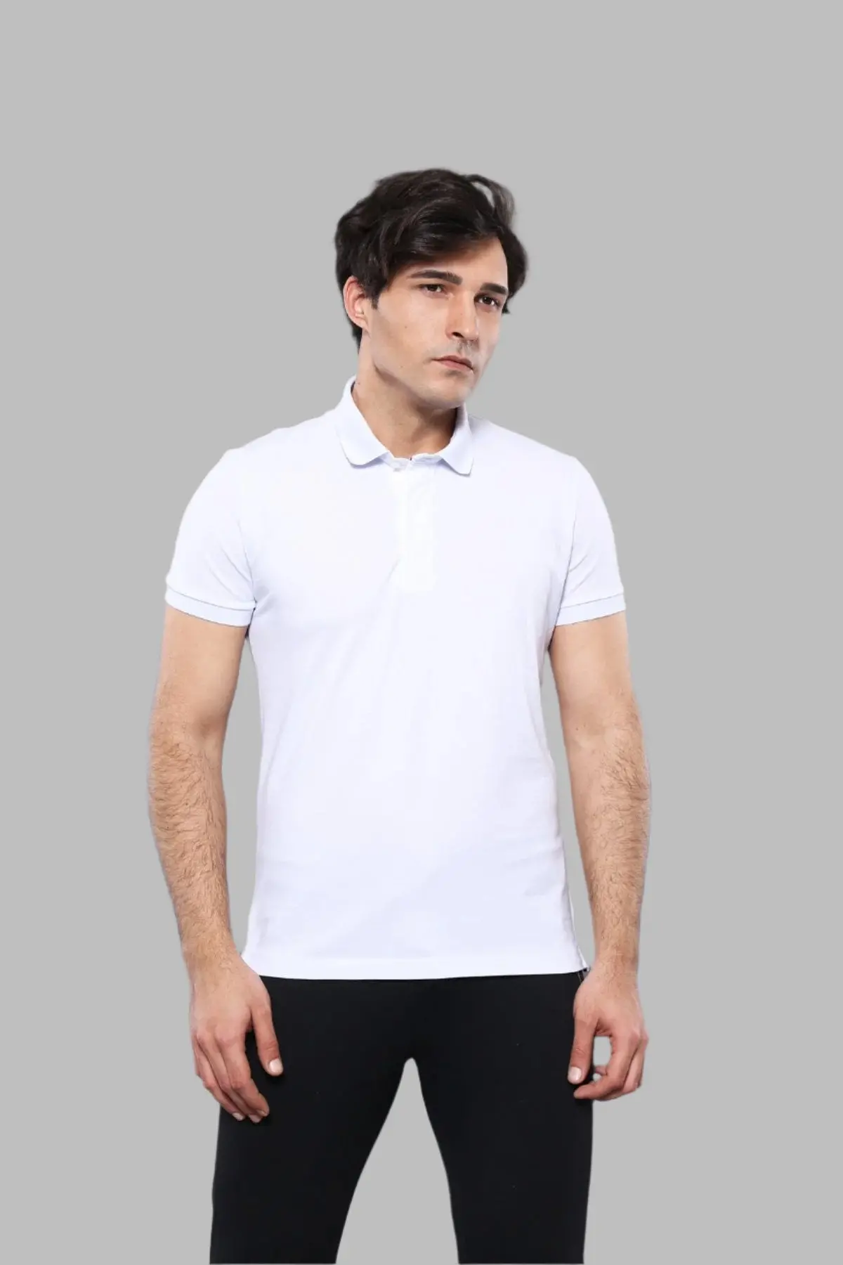 Polo Yaka Düz Beyaz T-shirt  - Wessi