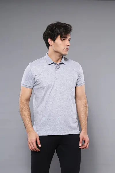Polo Yaka Düz Gri T-shirt | Wessi