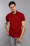 Polo Yaka Düz Bordo Erkek T-shirt - Wessi-4
