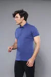 Polo Yaka Düz Mavi Erkek T-shirt - Wessi-2