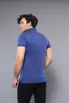 Polo Yaka Düz Mavi Erkek T-shirt - Wessi-3