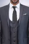 Düz Slim Fit Yelekli Füme Takım Elbise | Wessi-2