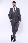 Çizgili Slim Fit Gri Yelekli Takım Elbise | Wessi - Wessi-4