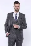 Çizgili Slim Fit Gri Yelekli Takım Elbise | Wessi - Wessi-1
