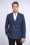 Kruvaze Slim Fit Çizgili Lacivert Erkek Ceket - Wessi-2