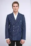 Kruvaze Slim Fit Çizgili Lacivert Erkek Ceket - Wessi-3