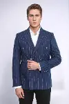 Kruvaze Slim Fit Çizgili Lacivert Erkek Ceket - Wessi-5