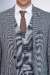 Ekose Lacivert Desen Slim Fit Yelekli Takım Elbise | Wessi-2