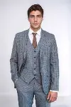 Ekose Lacivert Desen Slim Fit Yelekli Takım Elbise | Wessi-3