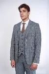 Ekose Lacivert Desen Slim Fit Yelekli Takım Elbise | Wessi-5