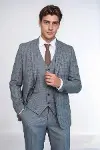 Ekose Lacivert Desen Slim Fit Yelekli Takım Elbise | Wessi-1