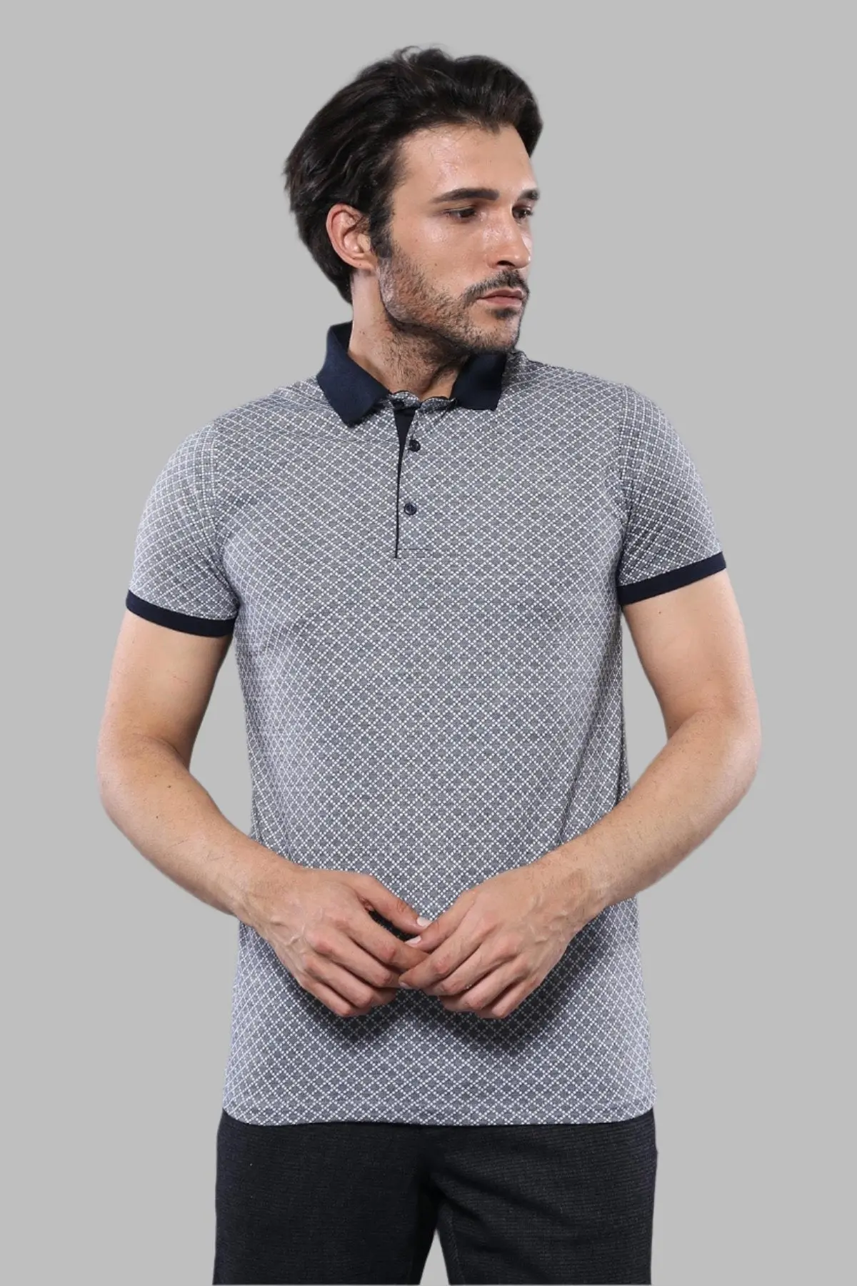 Desenli Gri Polo Yaka T-shirt | Wessi
