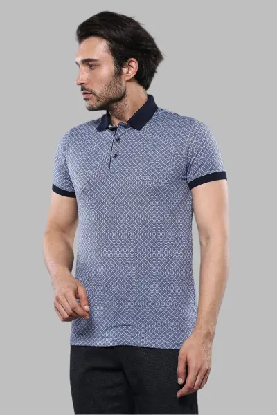 Desenli Polo Yaka Mavi T-shirt | Wessi