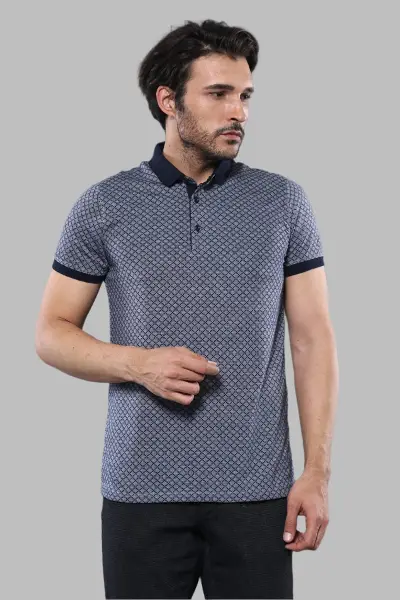 Desenli Polo Yaka Lacivert T-shirt | Wessi
