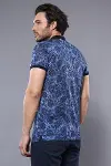 Çiçek Desenli Mavi Polo Yaka T-shirt | Wessi-3