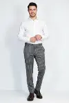 Çizgi Desen Gri Erkek Kumaş Pantolon - Wessi-4