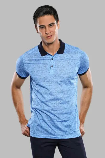 Çiçek Desenli Turkuaz Polo Yaka T-shirt | Wessi