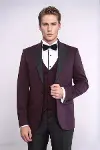 Desenli Yelekli Erkek Bordo Damatlık - Wessi-4