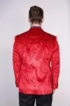 Floral Desenli Kadife Bordo Erkek Smokin Ceket - Wessi-6