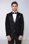 Leopar Desenli Slim Fit Siyah Erkek Smokin Ceket - Wessi-3
