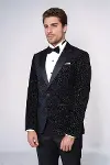 Leopar Desenli Slim Fit Siyah Erkek Smokin Ceket - Wessi-4