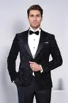 Leopar Desenli Slim Fit Siyah Erkek Smokin Ceket - Wessi-1