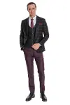 Mor Yelekli Slim Fit Ekose Siyah Erkek Takım Elbise - Wessi-3
